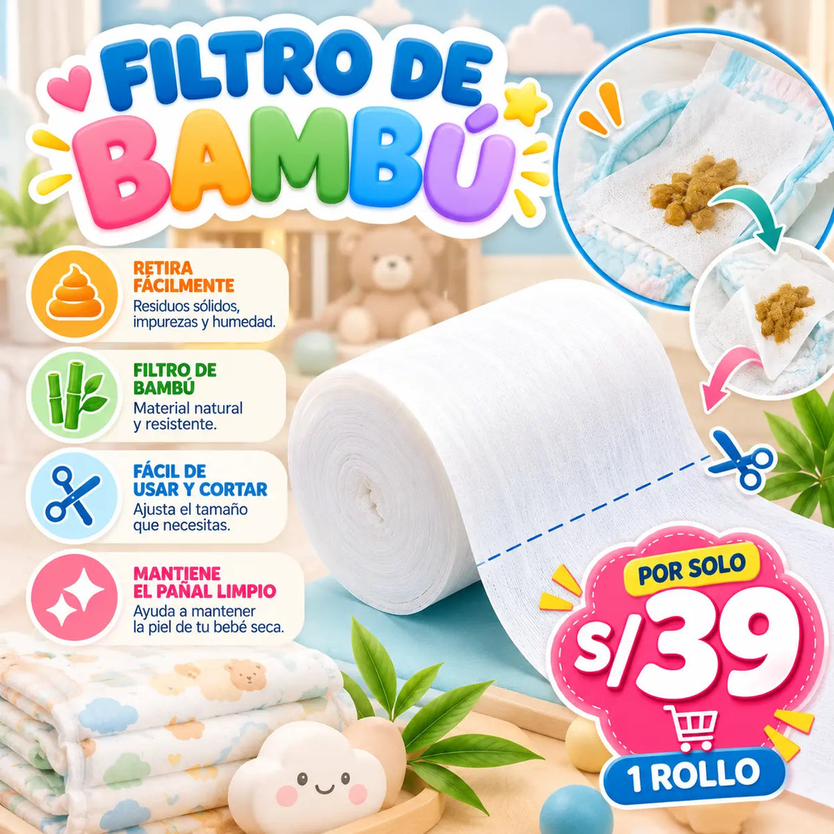 1 Rollo de Filtros De Bambú