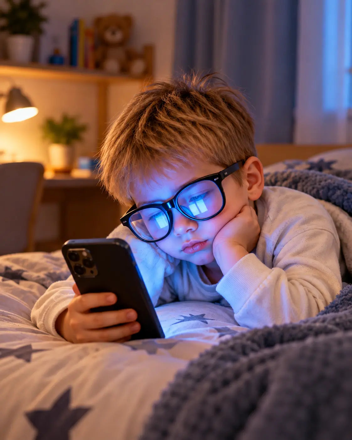 Niño mirando un celular en el sofá